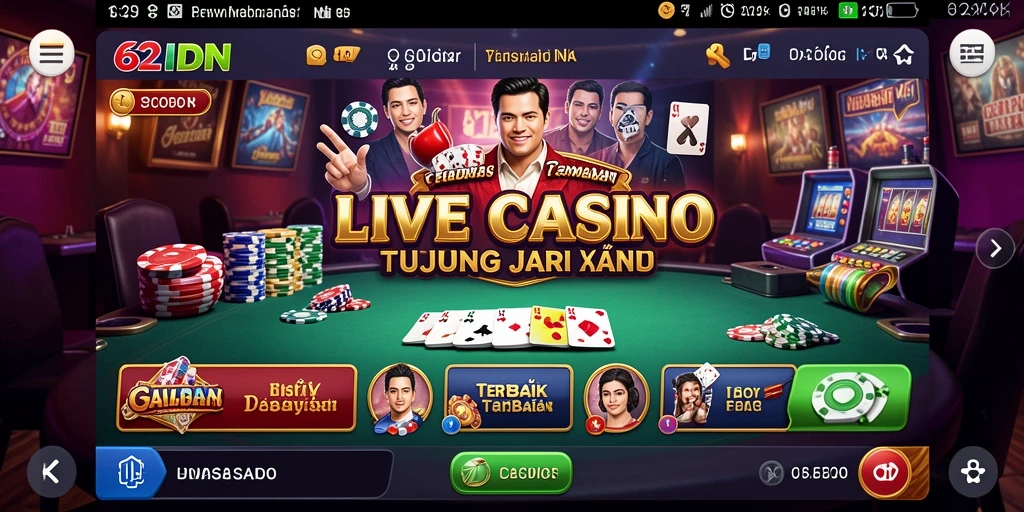 Gameplay Live Casino 62IDN dengan dealer profesional dan pemain lainnya.