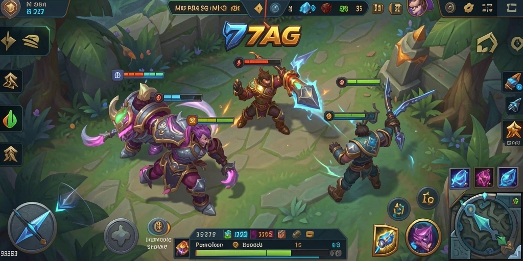 Screenshot gameplay 77AG menampilkan pertempuran seru antara tim di arena.