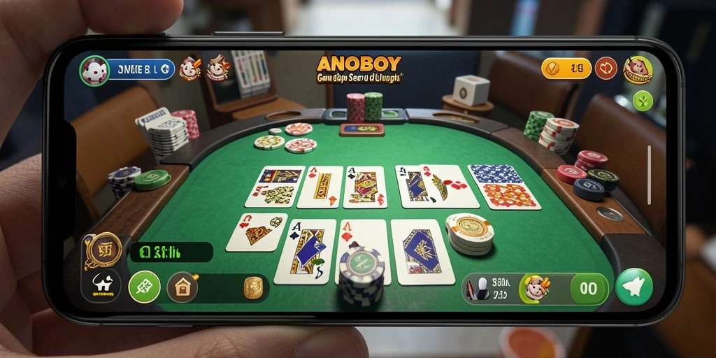 Tampilan gameplay Gaple ANOBOY yang seru dan menantang.