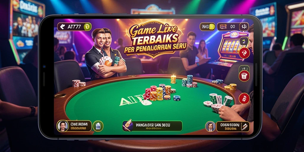 Screenshot gameplay Live Casino AT777 yang menampilkan dealer dan pemain.