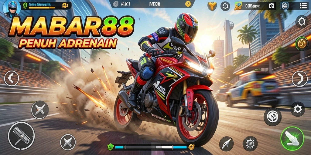 Tampilan gameplay MABAR88 dengan balapan motor yang seru.
