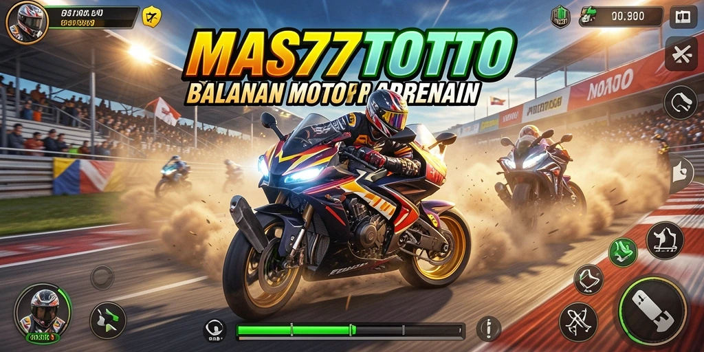 Screenshot gameplay <strong>MAS77TOTO</strong> menampilkan aksi balap motor yang mendebarkan.