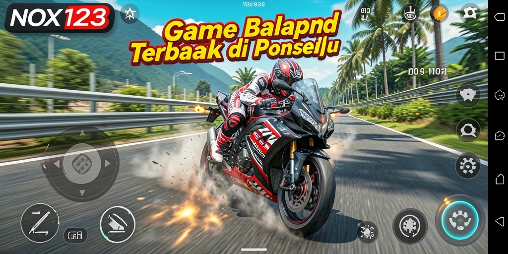 Screenshot game NOX123 menampilkan aksi balap motor yang seru.