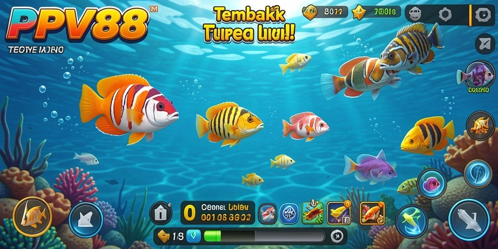 Screenshot PPV88 menampilkan aksi menembak ikan yang seru dan menghibur.