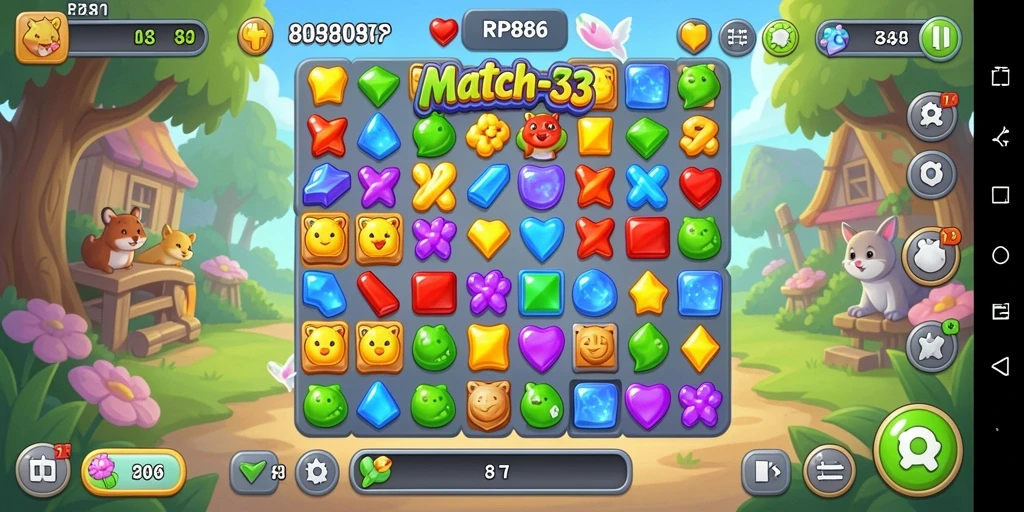 Screenshot utama RP886, menampilkan gameplay Match-3 yang seru.