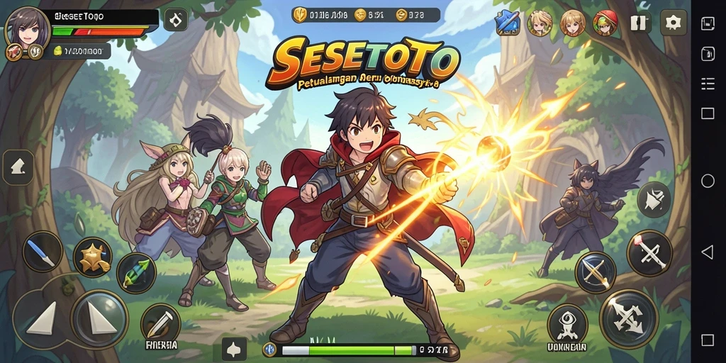 Screenshot gameplay SESETOTO menampilkan pertarungan seru karakter anime.