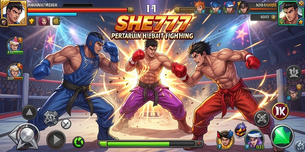 Tampilan gameplay fighting intens dan mendebarkan di SHE777.
