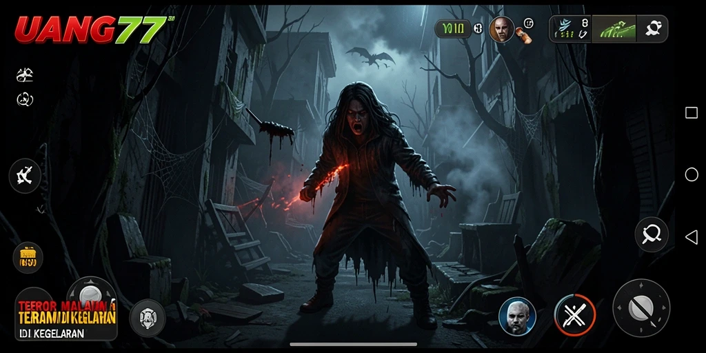 Screenshot utama UANG77 menampilkan atmosfer kegelapan yang mencekam.